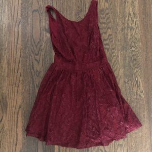 Red lace up back dress
